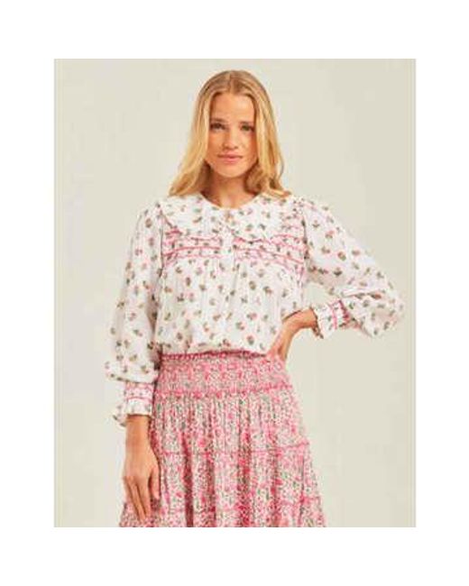 Pink City Prints White Posey Blouse Blossom Xs