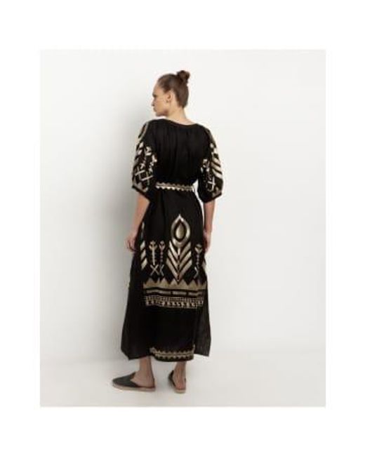 Greek Archaic Kori Black Feathers Puff Sleeve Midi Dress Col: Tea , Size Xs