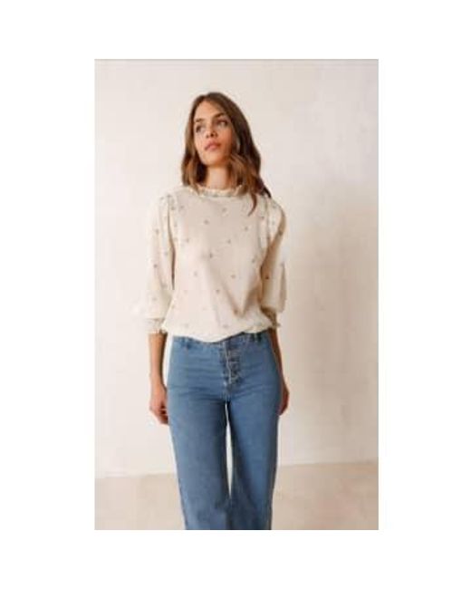 Indi & Cold White All Over Embroidered Top Cream Xs