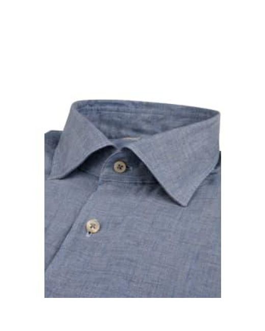 Slimline Blue Linen Shirt 7747217970800 di Stenstroms da Uomo