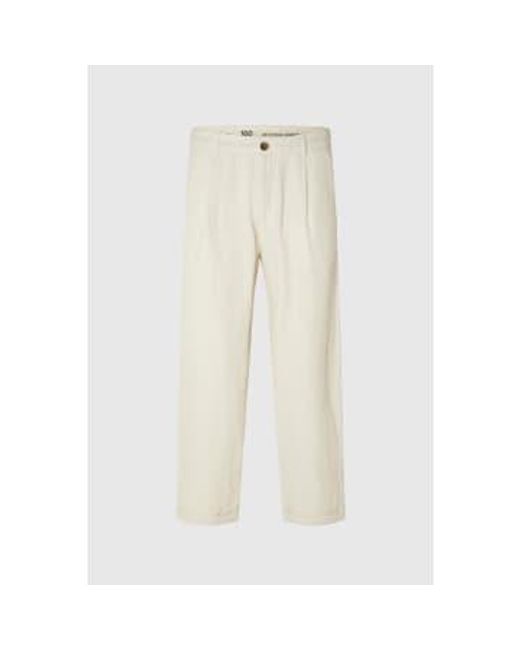 SELECTED White Oatmeal Crop Ron Sun Pleat Pants for men