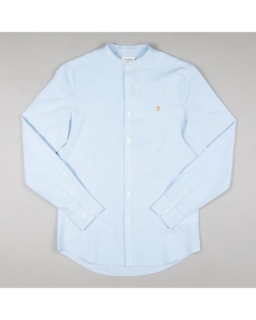 Farah Brewer Slim Fit Grandad Organic Cotton Oxford Shirt In Sky Blue for  Men - Lyst
