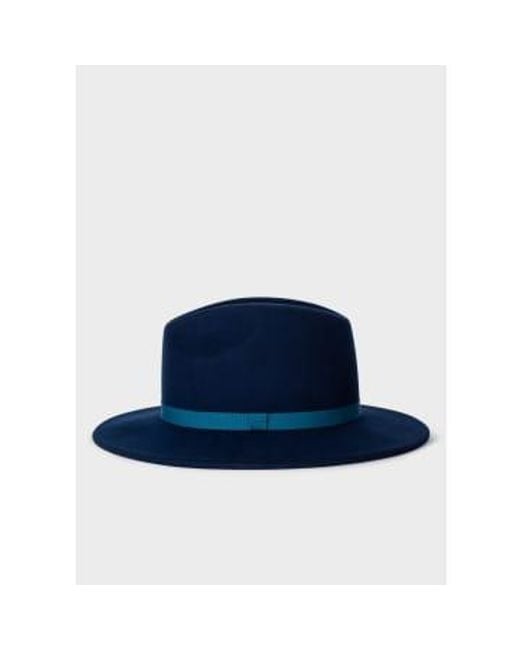 Paul Smith Blue Navy Fedora Hat With Cobalt Band Medium
