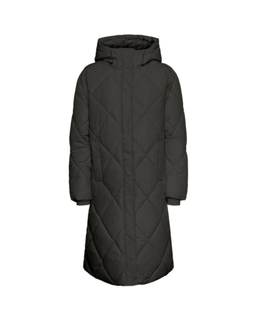 vero moda longline padded coat in black