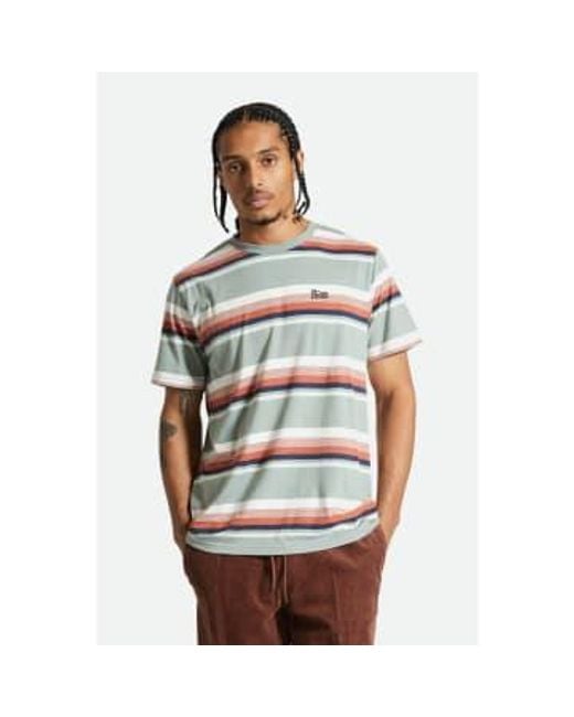 Brixton Green Chinois Terracotta And Off White Stripted Hilt Stith Short Sleeves T Shirt L for men