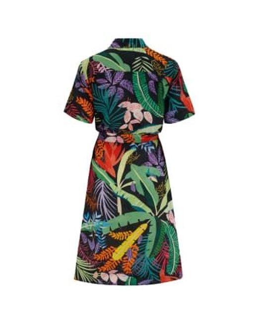 120% Lino Green Short Sleeve Printed Dress In Jungle 12