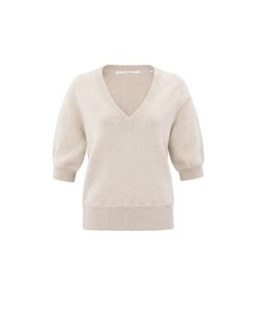 Yaya White Soft Sweater With V Neck And Half Long Sleeves