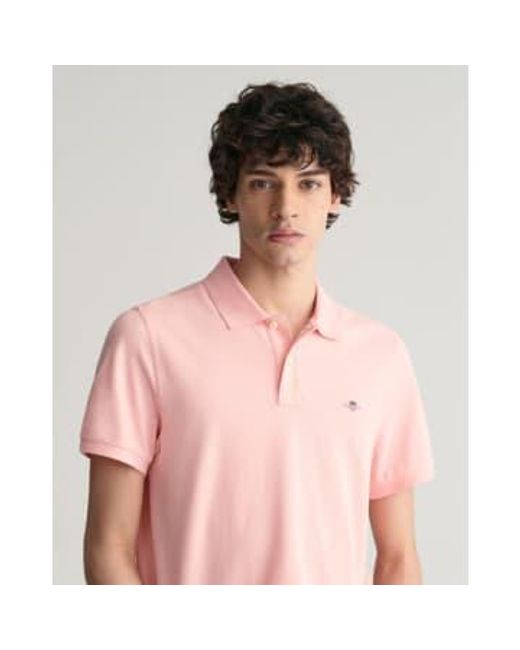 Regular Fit Shield Pique Polo Shirt In Bubblegum 2210 671 di Gant in Pink da Uomo