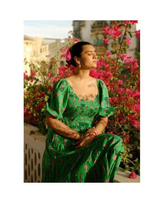 Pink City Prints Green Parakeet Blossom Angelina Dress Xs