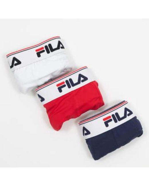 Fila Blue Tristan 3 Pack Mid Rise Trunk In Navy, White & Red S for men