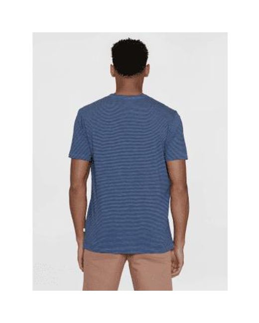 Knowledge Cotton Blue 1010012 Stripe Narrow Striped Slub T Shirt for men
