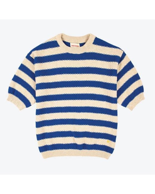 Bobo Choses Blue Stripe Kurzärmel gestrickter Pullover