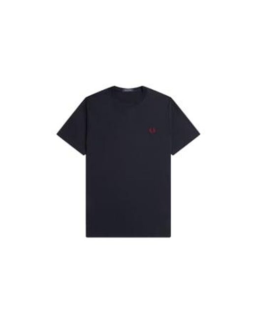 Fred Perry Blue Crew Neck T-shirt Navy / Burnt Red M for men