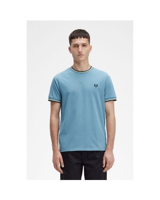 Fred Perry Ash Blue Twin Tipped T Shirt | Lyst