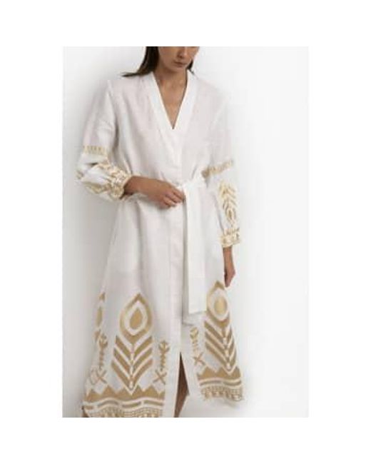 Greek Archaic Kori White Feathers Belted Long Kaftan Dress Col: Gold Size S