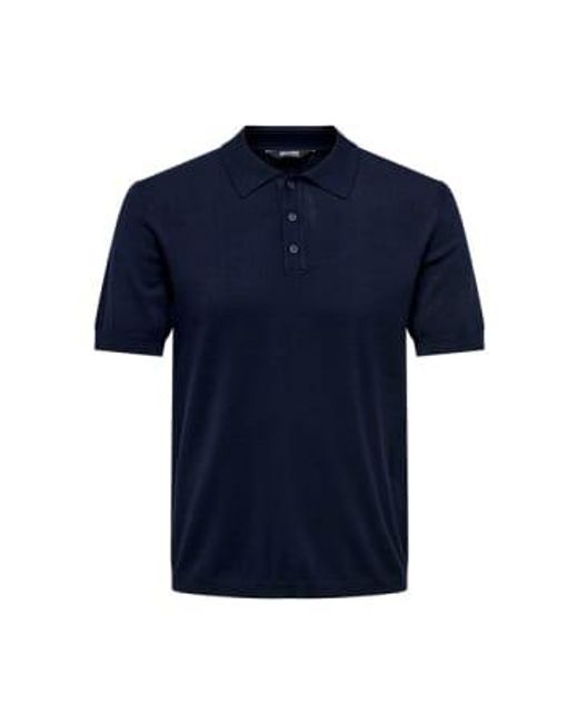 Only And Sons Only And Sons Knitted Ss Polo di Only & Sons in Blue da Uomo