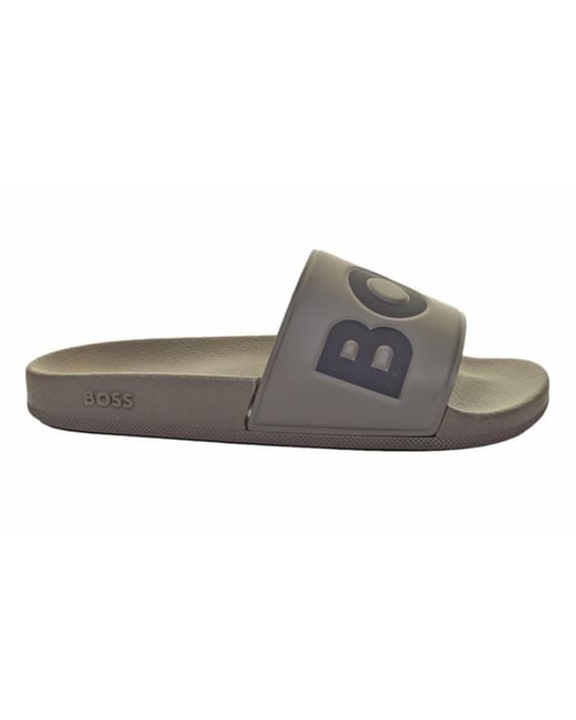 BOSS by HUGO BOSS Open Green Aryeh Slide Slippers in Gray for Men | Lyst