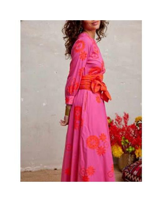 Nimo With Love Azurite Dress Flower Embroidery On Pink Size Xlarge