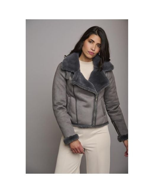 Rino And Pelle Gray Bacia Faux Suede Biker Jacket Night