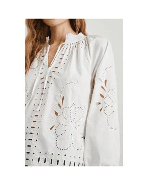 Rails White Lucinda Embroidered Tie Neck Top Size: M, Col: Off M