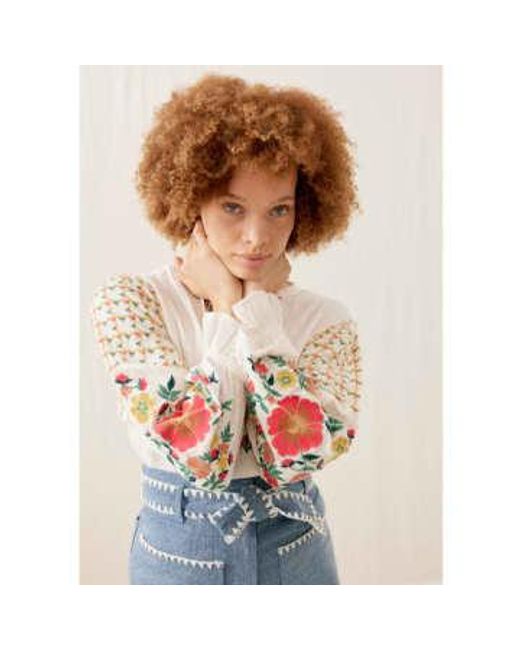 Louise Misha Brown Mariella Embroidered Blouse Off 34