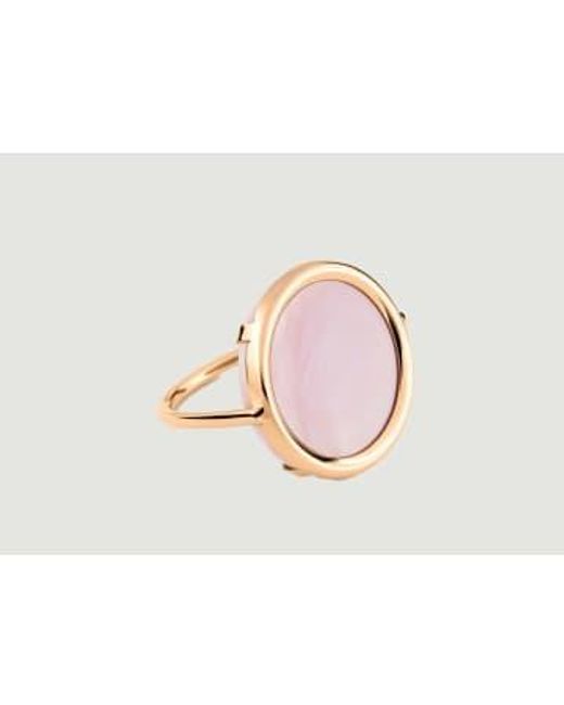 Gold Mother Of Pearl Disc Ring 1 di Ginette NY in Pink