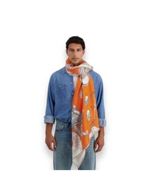 Inoui Edition Orange Scarf 100 Cotton/silk Astrologie X 190 Cm for men
