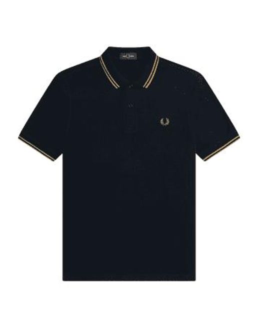 Fred Perry Blue Slim Fit Twin Tipped Polo Navy & Shaded Stone Grey S for men