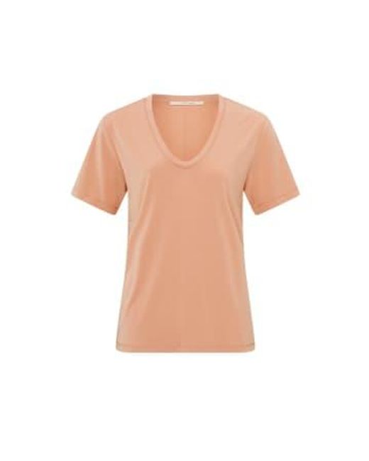 T Shirt With Rounded V Neck And Short Sleeves Or Dusty Orange di Yaya in Pink