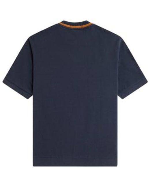 Fred Perry Blue Crew Neck Pique T-shirt Navy Small for men
