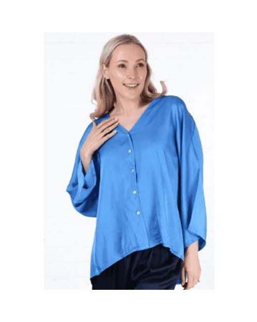 MSH Blue Oversized Button Down Silk Textured Blouse