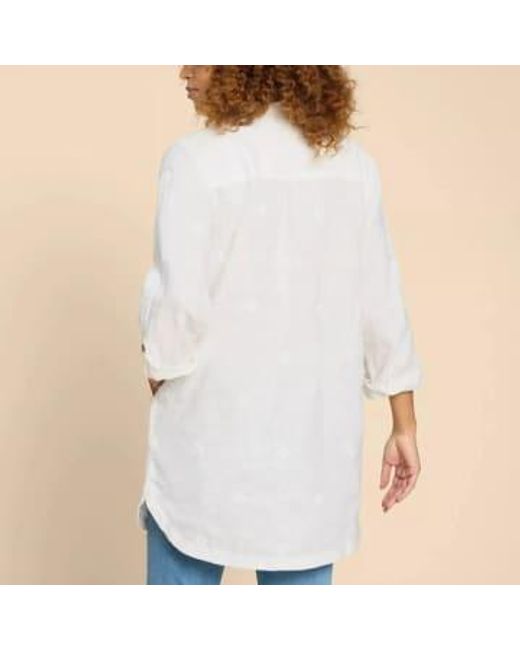 White Stuff White Evelyn Embroidered Linen Tunic Natural Uk 8 / Us 4