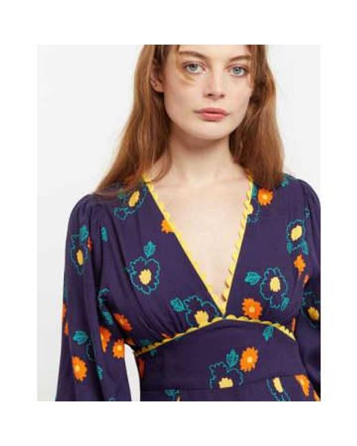 Lilac Louche Marize Clarice Floral Print V Neck Long Sleeve Midi Dress di Lilac Rose in Blue