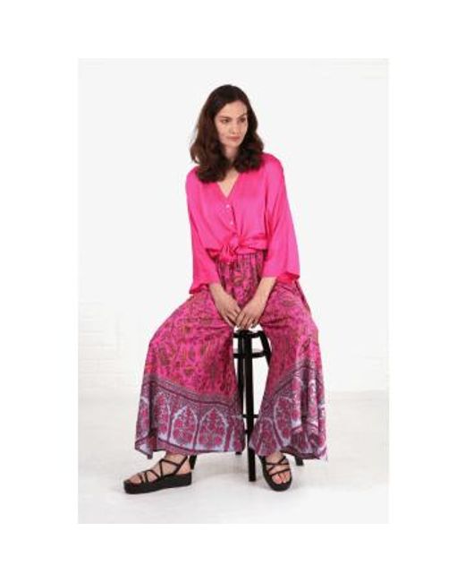 MSH Pink Vintage Floral & Butterfly Print Wide Leg Palazzo Pants