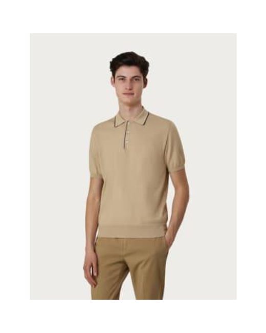 Canali Natural Beige And Navy Knitted Shaved Cotton Polo Shirt C0997-mk01148-708 48 for men