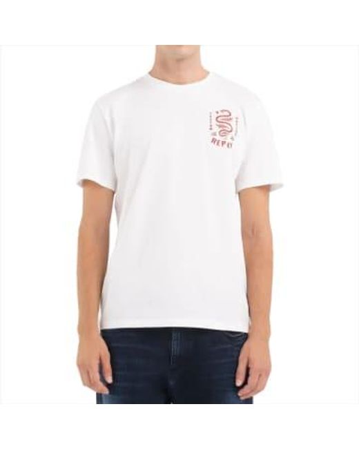 Custom Garage Snake T Shirt di Replay in White da Uomo