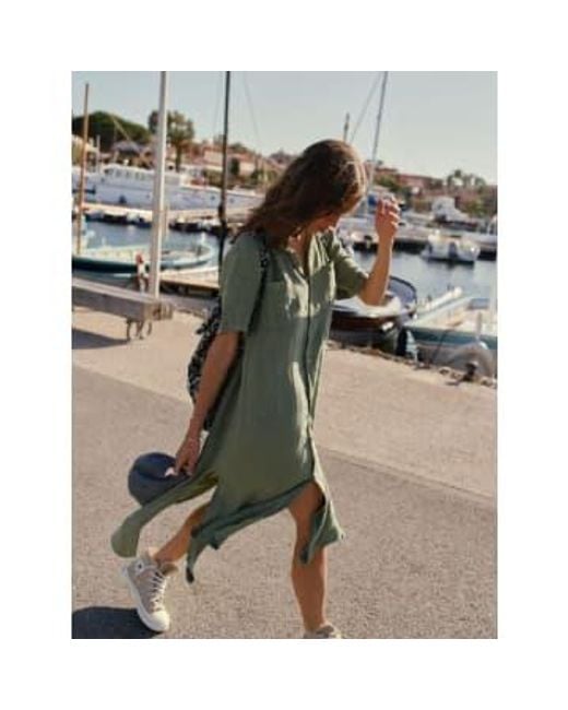 Indi And Cold Linen Shirt Dress In Basil di Indi & Cold in Green