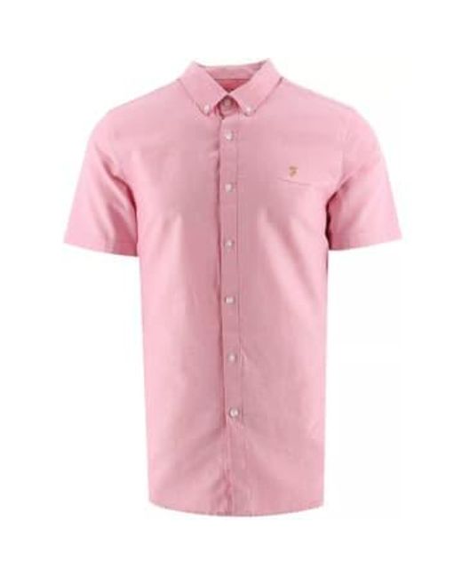 Farah Pink Brewer Slim Fit Short Sleeve Oxford Shirt for men