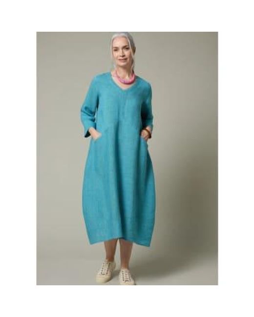 Sahara Blue Ticking Stripe Linen Bubble Dress