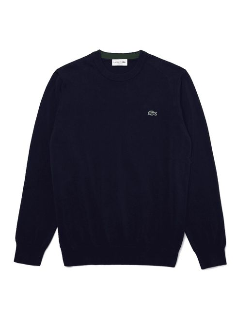 Organic Cotton Sweater Round Neck Navy Blue di Lacoste da Uomo