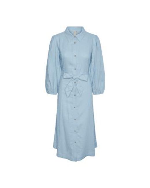 Y.A.S Blue Flaxy Linen Shirt Dress L