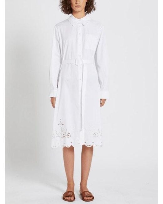 Marella White Marina Cotton Poplin Embroidered Dress