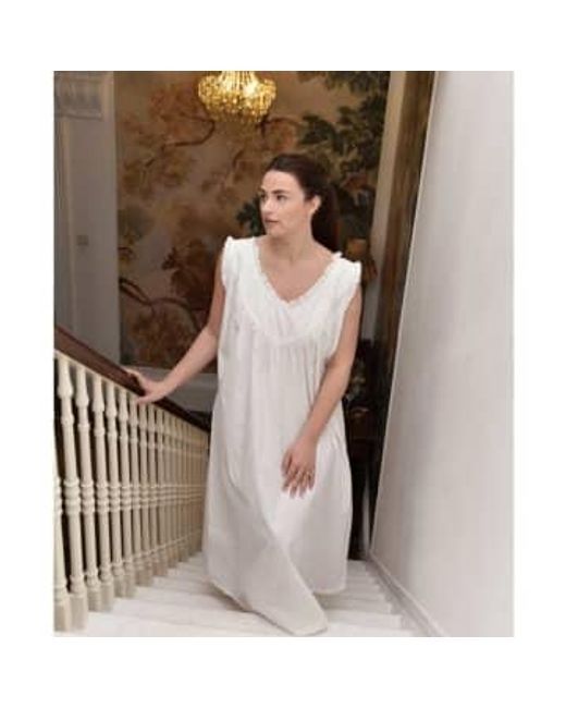 Powell Craft White Ladies Sleeveless Nightdress With Embroidered Yoke 'abigail' One Size