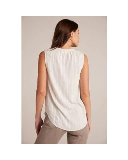 Bella Dahl White Sleeveless Shirred Neck Pullover Xs / Sand Stripe