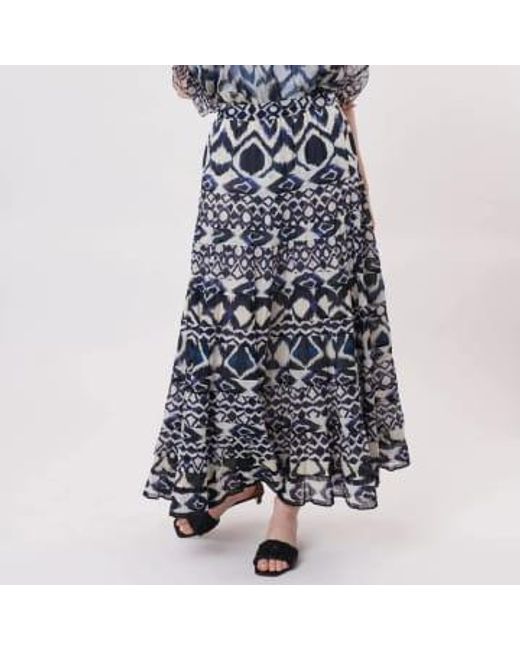 Rene' Derhy Blue Valeska Aztec Maxi Skirt M