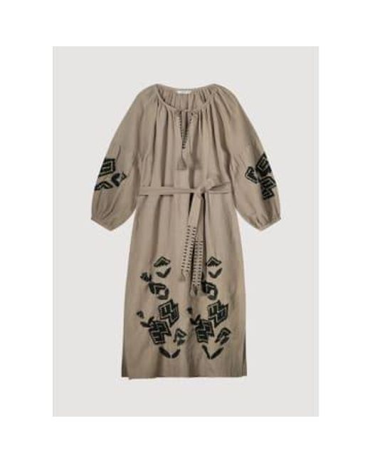 Long Cotton Linen Dress With Embroidery di Summum in Natural