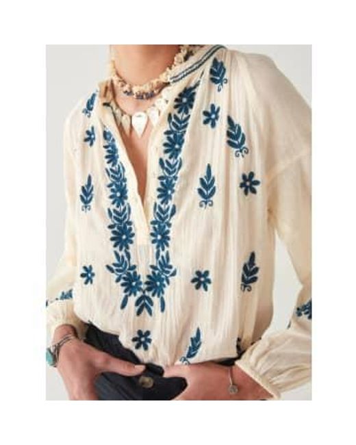 MAISON HOTEL Blue Lina Embroidered Blouse Caribe S