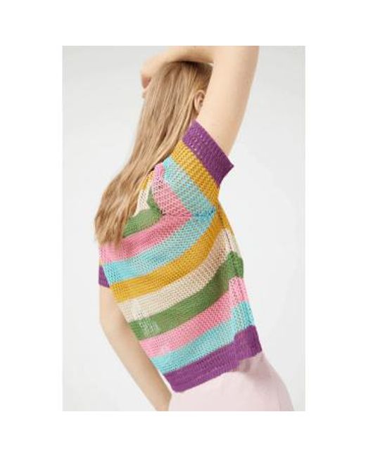 Compañía Fantástica Multicolor Striped Openwork Knit Top S