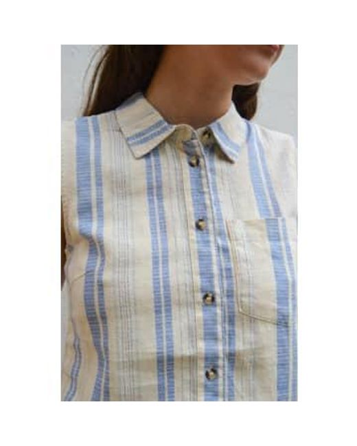 Ichi White Blue Stripe Shirt 34