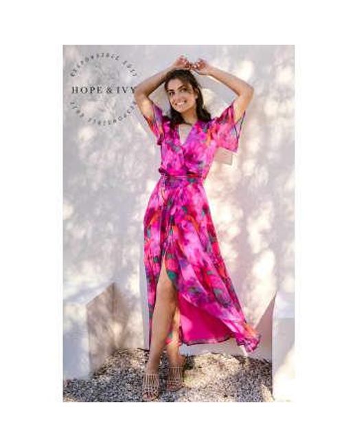 Hope & Ivy Pink Corinne Maxi Wrap Dress